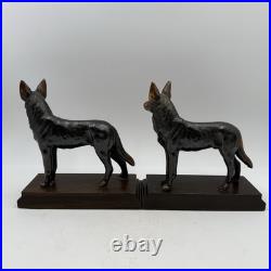 Set 2 Vintage Antique Bronze German Shepherd Guard Dog Statue Sculpture Bookends Set 2 Vintage Antique Bronze German Shepherd Guard Dog Statue Sculpture Bookends