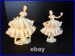 Set 2 of vintage antique German Dresden Porcelain lace figurine dancer/woman