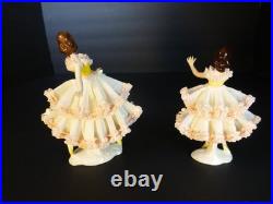 Set 2 of vintage antique German Dresden Porcelain lace figurine dancer/woman