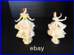 Set 2 of vintage antique German Dresden Porcelain lace figurine dancer/woman