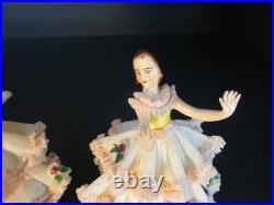 Set 2 of vintage antique German Dresden Porcelain lace figurine dancer/woman