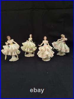Set of 4 vintage antique German Dresden Porcelain lace figurine dancer/woman Set of 4 vintage antique German Dresden Porcelain lace figurine dancer/woman
