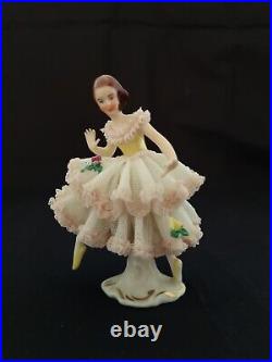 Set of 4 vintage antique German Dresden Porcelain lace figurine dancer/woman Set of 4 vintage antique German Dresden Porcelain lace figurine dancer/woman
