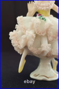 Set of 4 vintage antique German Dresden Porcelain lace figurine dancer/woman Set of 4 vintage antique German Dresden Porcelain lace figurine dancer/woman