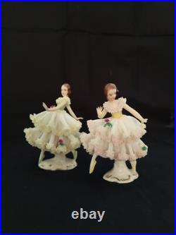 Set of 4 vintage antique German Dresden Porcelain lace figurine dancer/woman Set of 4 vintage antique German Dresden Porcelain lace figurine dancer/woman
