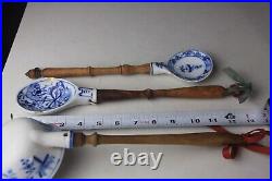 Set of Six Antique German Blue and White Porcelain Kitchen Utensils