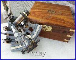 Sextant Box Wooden Brass Nautical Marine Vintage Antique Working German Maritime