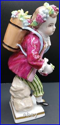 Sitzendorf Porcelain Figurine Boy Harvesting Grapes German Vintage Antique Rare Sitzendorf Porcelain Figurine Boy Harvesting Grapes German Vintage Antique Rare