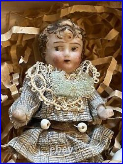 So Detailed All Orignal Dress 2.25 All Bisque Antique German Doll W Extras