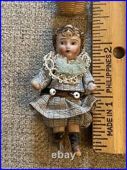 So Detailed All Orignal Dress 2.25 All Bisque Antique German Doll W Extras