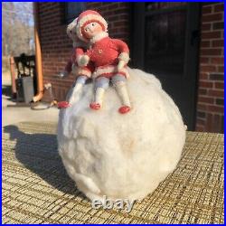 Spun Cotton Heubach GIRL BOY With Lrg SNOWBALL Antique Christmas GermanAS IS, TLC