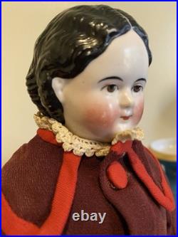 Superb 19 Antique 1850s Brown-Eyed Greiner China Lovely Period Costume & Boots