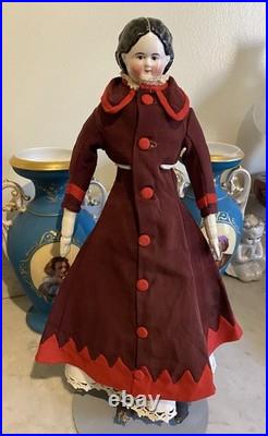 Superb 19 Antique 1850s Brown-Eyed Greiner China Lovely Period Costume & Boots