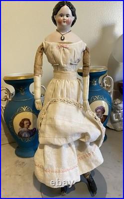 Superb 19 Antique 1850s Brown-Eyed Greiner China Lovely Period Costume & Boots
