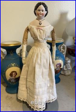 Superb 19 Antique 1850s Brown-Eyed Greiner China Lovely Period Costume & Boots