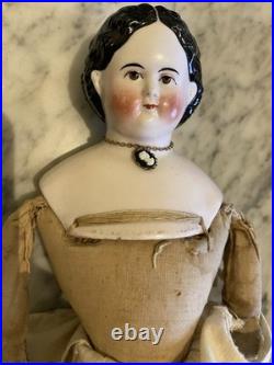 Superb 19 Antique 1850s Brown-Eyed Greiner China Lovely Period Costume & Boots