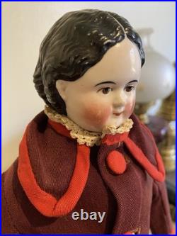 Superb 19 Antique 1850s Brown-Eyed Greiner China Lovely Period Costume & Boots