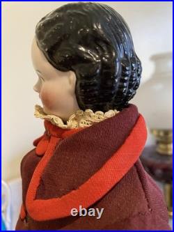 Superb 19 Antique 1850s Brown-Eyed Greiner China Lovely Period Costume & Boots
