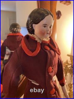 Superb 19 Antique 1850s Brown-Eyed Greiner China Lovely Period Costume & Boots