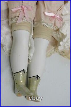 Tall 30 Antique German Flat Top Dark Hair China Doll Original Clothes Boots