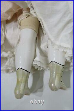 Tall 30 Antique German Flat Top Dark Hair China Doll Original Clothes Boots
