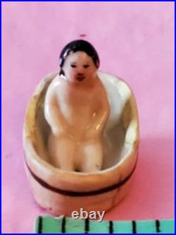 Tiny 1 Antique German Bisque Frozen Charlotte in Bathtub Dollhouse Doll Toy