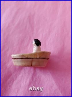 Tiny 1 Antique German Bisque Frozen Charlotte in Bathtub Dollhouse Doll Toy