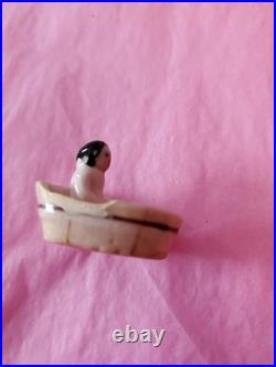Tiny 1 Antique German Bisque Frozen Charlotte in Bathtub Dollhouse Doll Toy