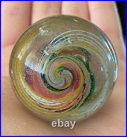 UNUSUAL Antique Vintage Handmade German FAT Colorful Divided Core Marble 1.82