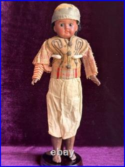 Unidentified Antique German 11 Dark Complexion Bisque Head Boy Doll