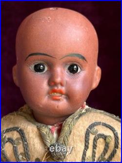 Unidentified Antique German 11 Dark Complexion Bisque Head Boy Doll