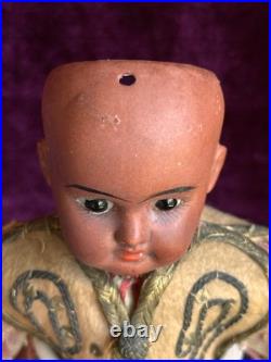 Unidentified Antique German 11 Dark Complexion Bisque Head Boy Doll