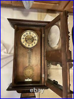 Unusual Antique German Free Swinger Vienna Wall Clock Ornate Case