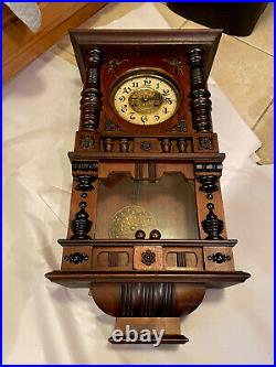 Unusual Antique German Free Swinger Vienna Wall Clock Ornate Case