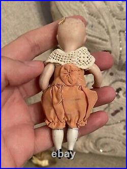 Unusual Cute All Original Antique All Bisque German Doll 4 Dollhouse Size
