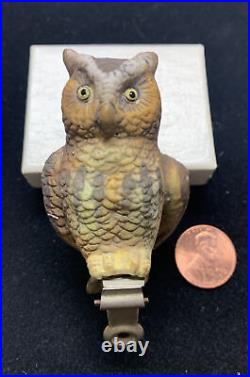 Unusual Vintage Bisque Horned Owl Clip-On Feather Tree Ornament German or Japan