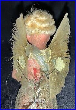 VICTORIAN CHRISTMAS WAX/COMPOSITION ORNAMENT ANGEL WithMOHAIR, SPUN GLASS WINGS