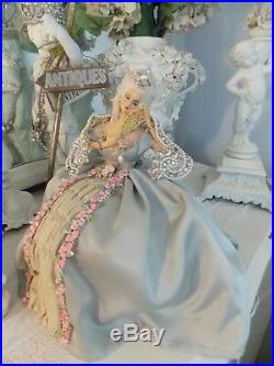 VTG. ANTIQUE FRENCH BISQUE MARIE ANTOINETTE HALF DOLL PIN CUSHION WithBONUS CHAIR