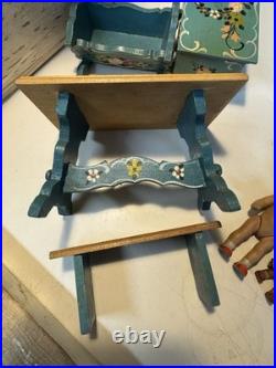 VTG Antique Dora Kuhn Dollhouse Furniture Set & German Bisque Family Doll Lot