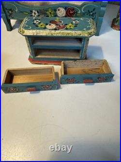 VTG Antique Dora Kuhn Dollhouse Furniture Set & German Bisque Family Doll Lot