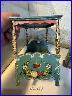 VTG Antique Dora Kuhn Dollhouse Furniture Set & German Bisque Family Doll Lot