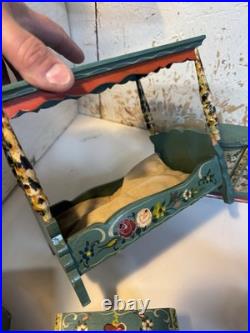 VTG Antique Dora Kuhn Dollhouse Furniture Set & German Bisque Family Doll Lot