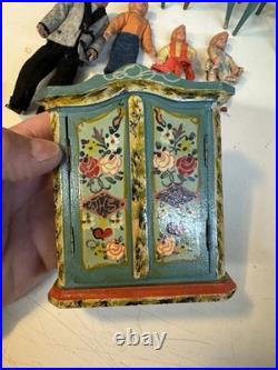 VTG Antique Dora Kuhn Dollhouse Furniture Set & German Bisque Family Doll Lot