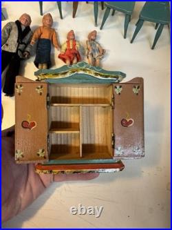 VTG Antique Dora Kuhn Dollhouse Furniture Set & German Bisque Family Doll Lot