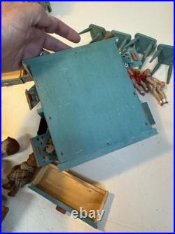 VTG Antique Dora Kuhn Dollhouse Furniture Set & German Bisque Family Doll Lot