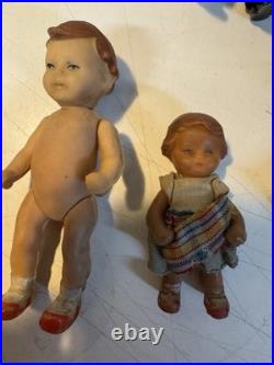 VTG Antique Dora Kuhn Dollhouse Furniture Set & German Bisque Family Doll Lot