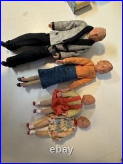 VTG Antique Dora Kuhn Dollhouse Furniture Set & German Bisque Family Doll Lot