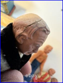 VTG Antique Dora Kuhn Dollhouse Furniture Set & German Bisque Family Doll Lot