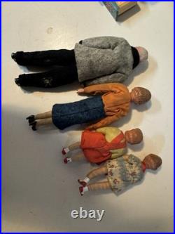 VTG Antique Dora Kuhn Dollhouse Furniture Set & German Bisque Family Doll Lot
