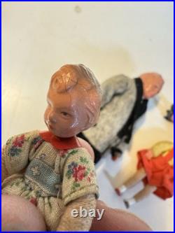 VTG Antique Dora Kuhn Dollhouse Furniture Set & German Bisque Family Doll Lot